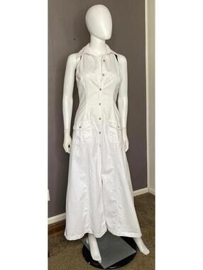 1990's White Denim Midi Dress Sleeveless Fit and Flare by Jeanology size 4